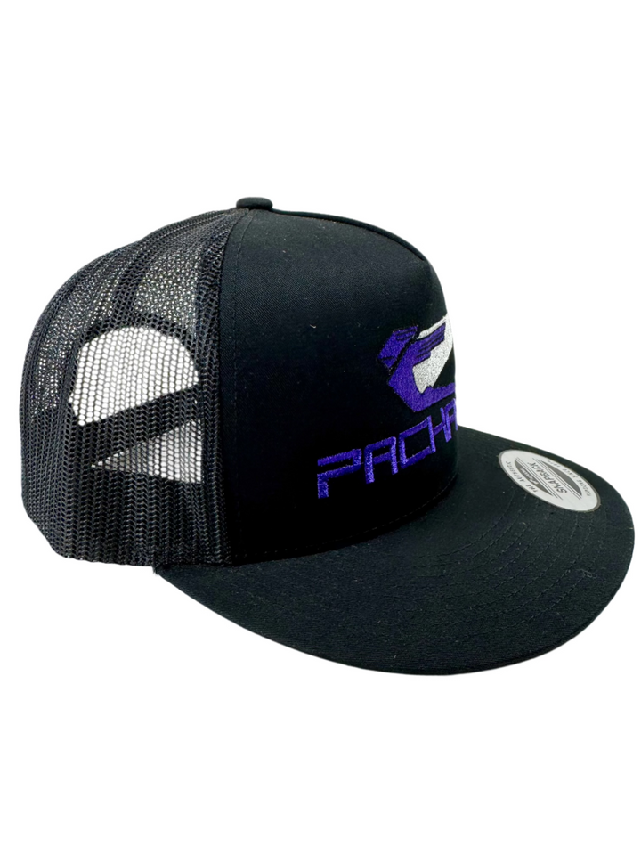 Embroidered Trucker Hat Flat Brim Purple Logo