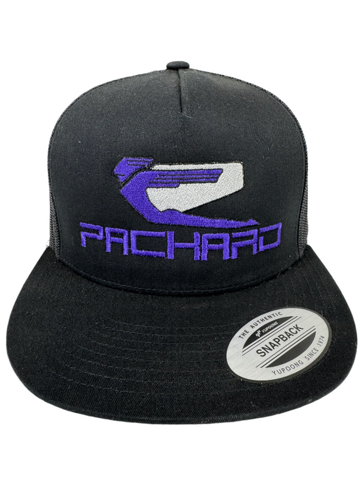 Embroidered Trucker Hat Flat Brim Purple Logo