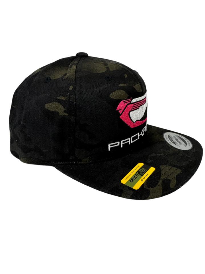 Embroidered SnapBack Flat Brim Pink/White Logo