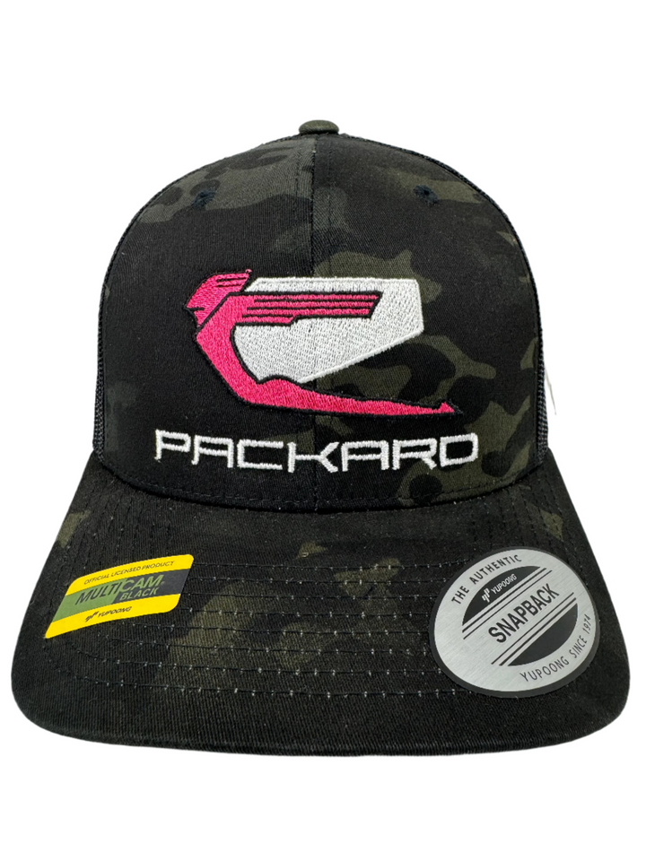 Embroidered Trucker Hat Curved Brim Pink Logo