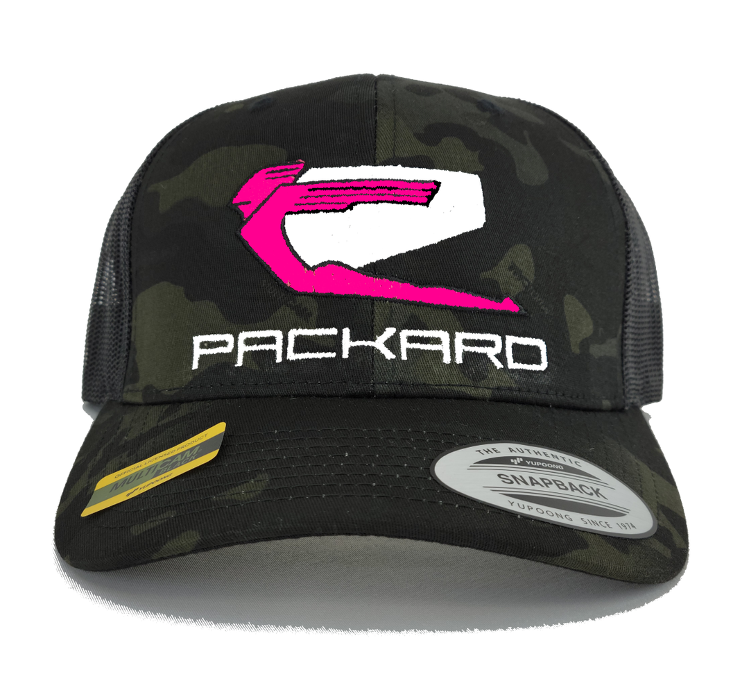 Embroidered Trucker Hat Curved Brim Pink Logo