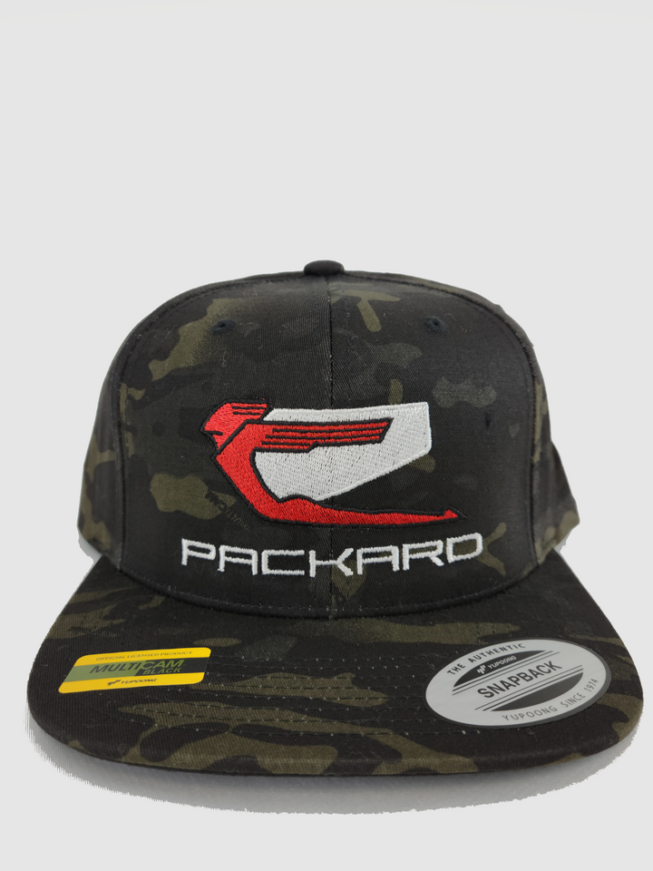 Embroidered SnapBack Flat Brim Camo Red/White Logo