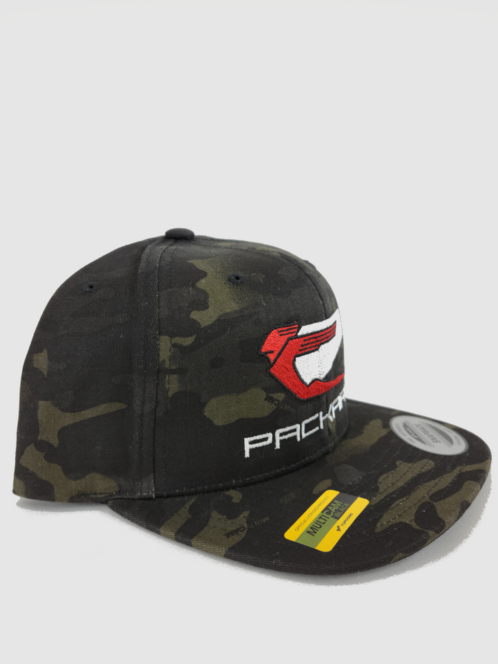 Embroidered SnapBack Flat Brim Camo Red/White Logo