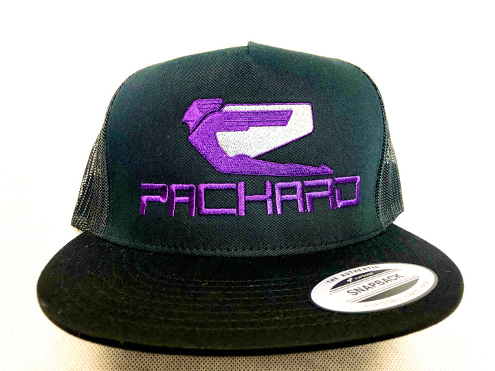 Embroidered Trucker Hat Flat Brim Purple Logo