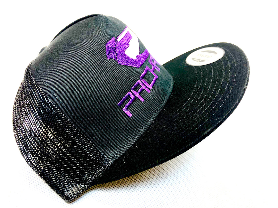 Embroidered Trucker Hat Flat Brim Purple Logo