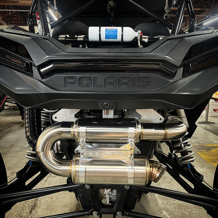 Escape deslizante Packard Performance de 3" (silenciador doble) para Polaris RZR Turbo y Turbo S 